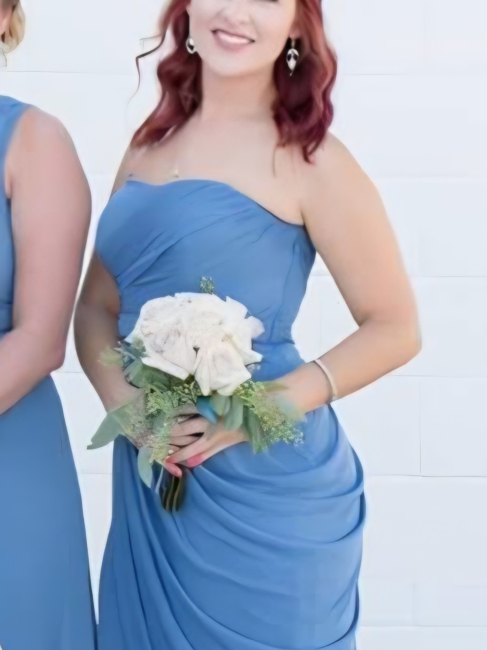 Grecian Style Strapless Blue Bridesmaid Dress